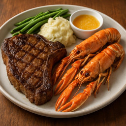 Entree: United States – Classic American Surf and Turf (Porterhouse & Langoustines) recipe